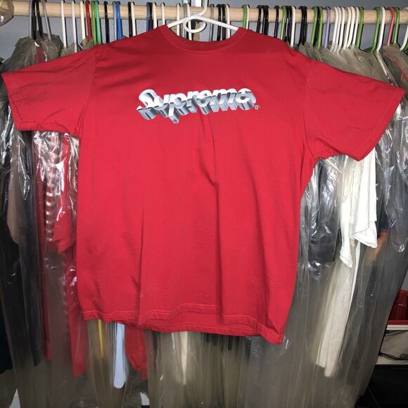 Supreme Chrome Logo Red Large T Shirt Great Condition Near Perfect Worn Twice - Picture 1 of 5